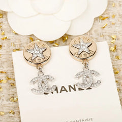 Diamond Gold Coin Button Earrings