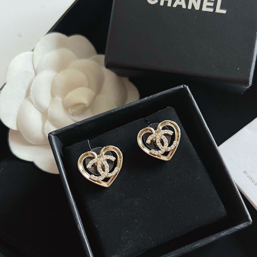 Hollow Heart Rhinestone Stud Earrings