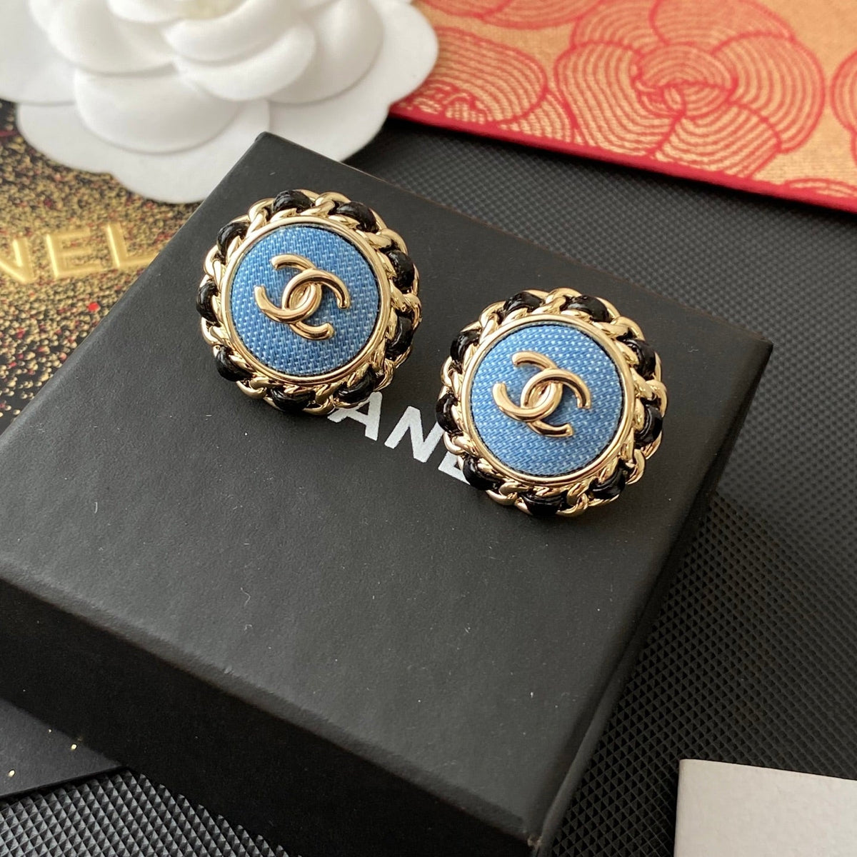 Denim Metal Round Earrings