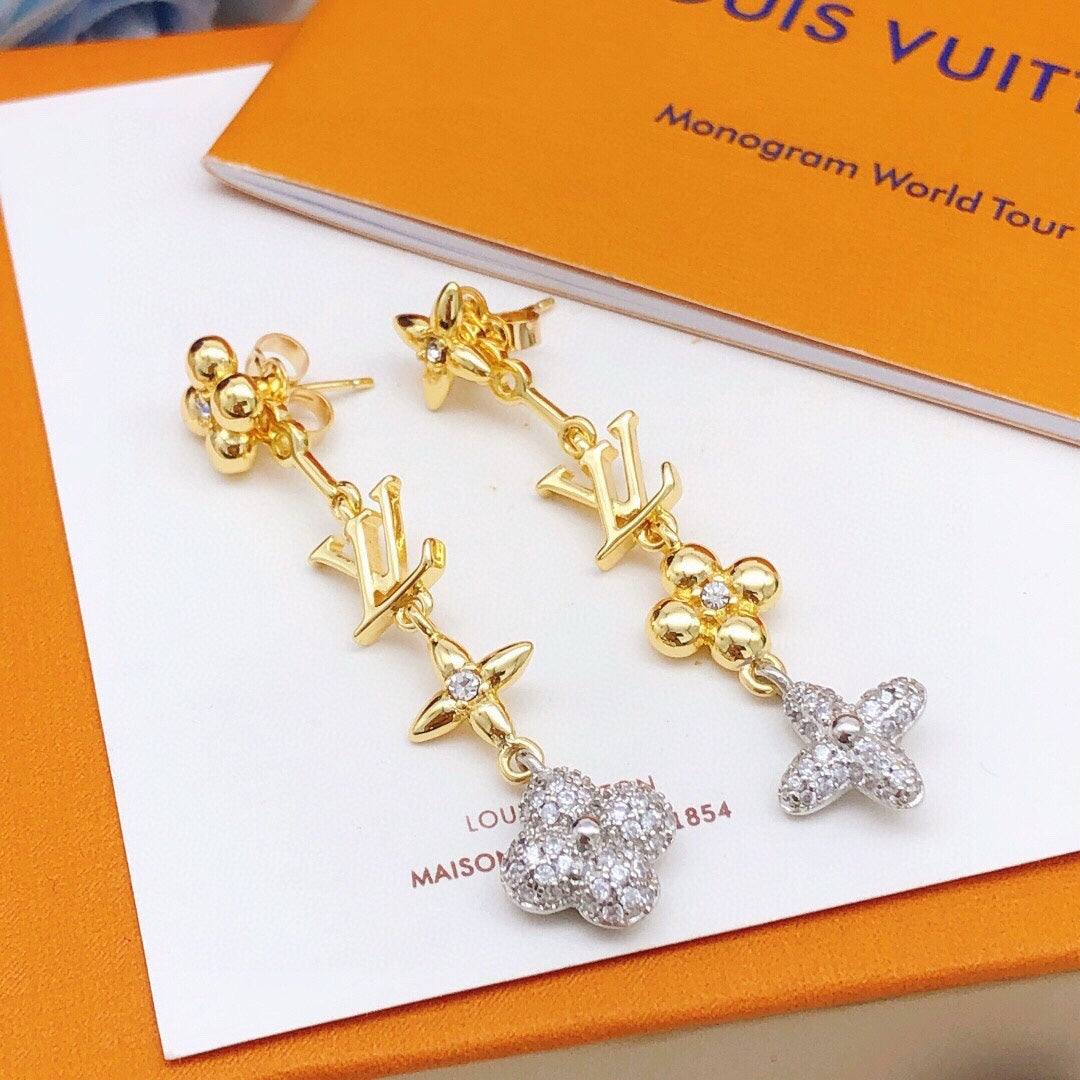 Diamond Floral Chain Earrings
