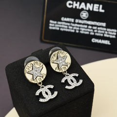 Diamond Gold Coin Button Earrings