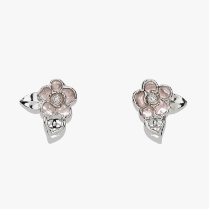 Silver Camellia Enamel Earrings