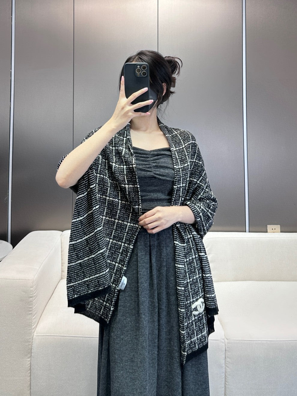 Fashion shiny plaid striped scarf