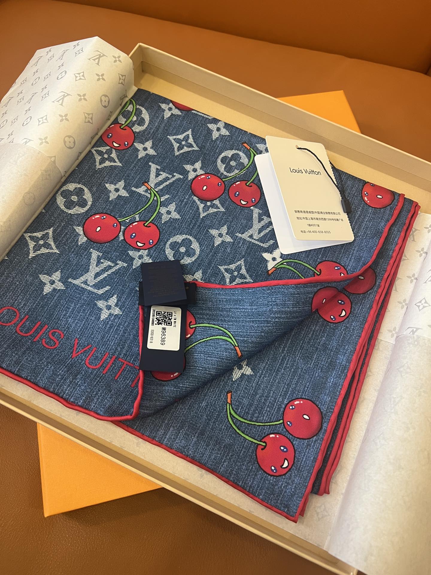 Cherry pattern square silk scarf