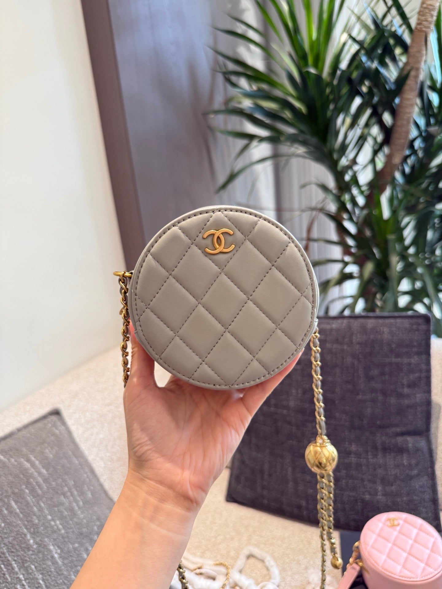 Versatile Gold Ball Chain Round Bag
