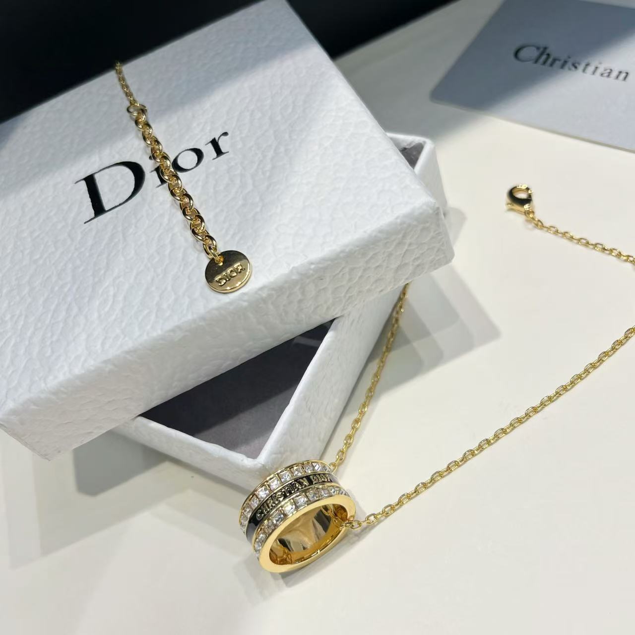 Elegant Enamel Diamond Hoop Pendant Necklace