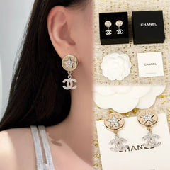 Diamond Gold Coin Button Earrings