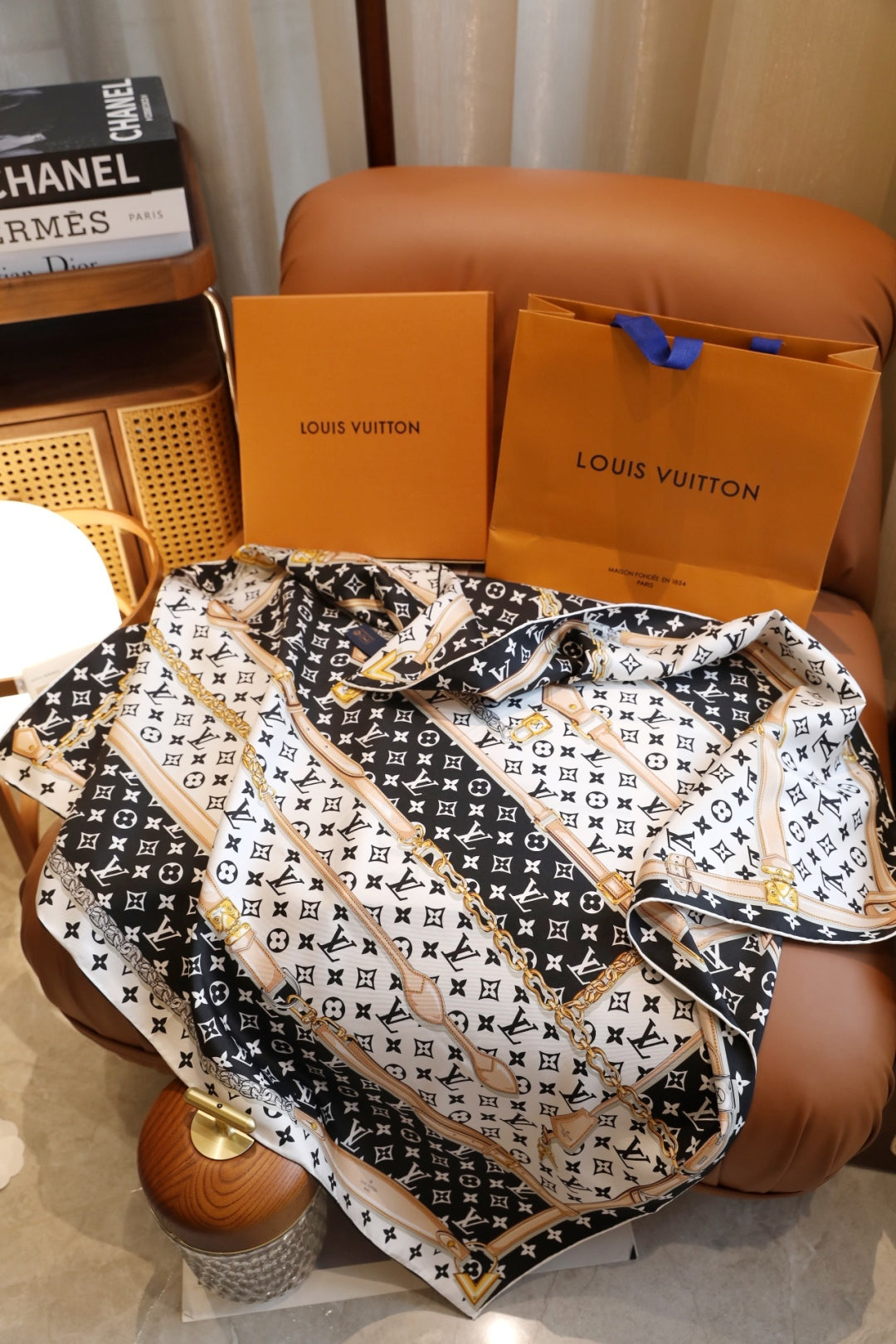 Printed square silk scarf