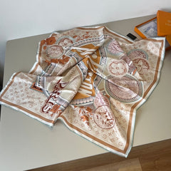 Orange printed mulberry silk square scarf