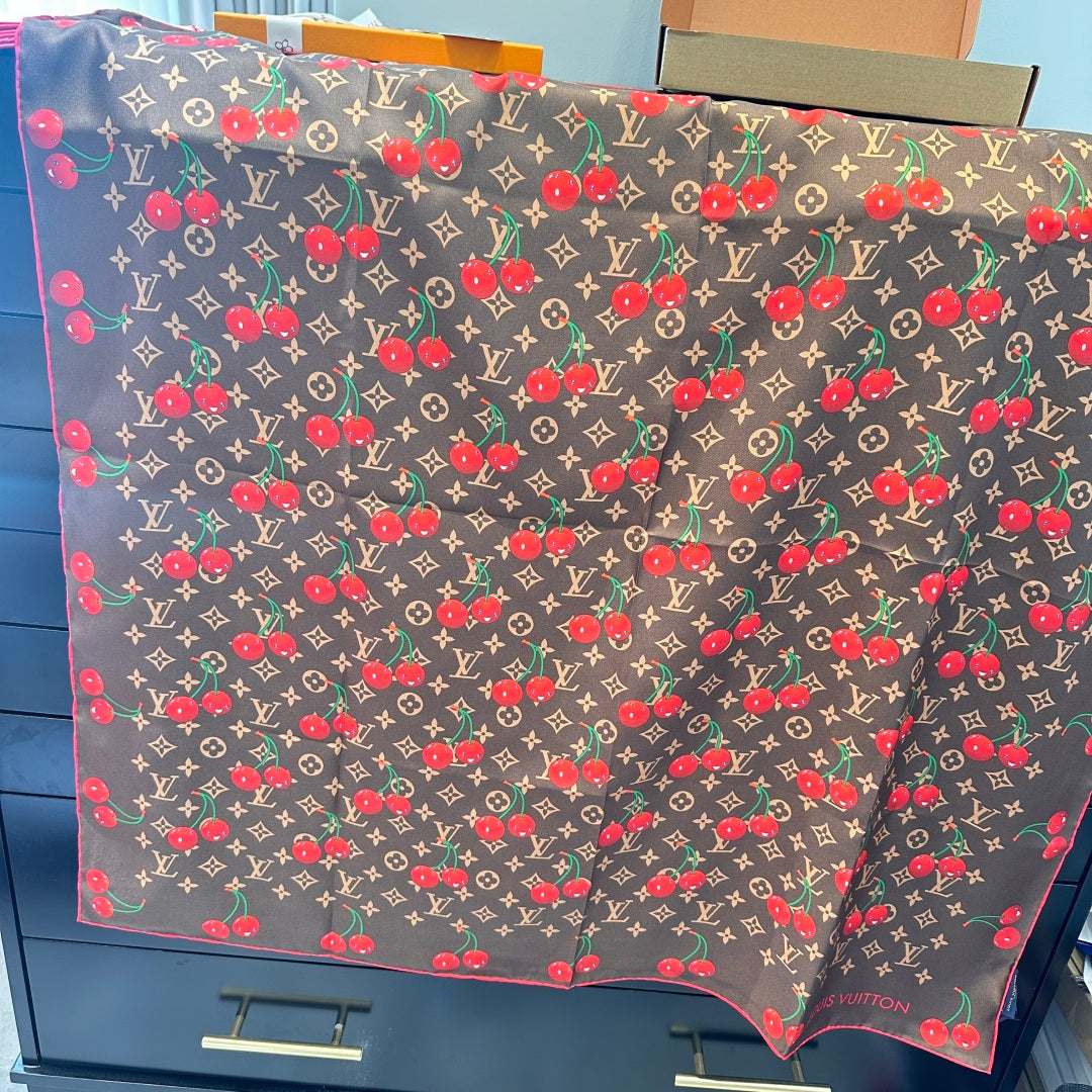 Cherry pattern square silk scarf