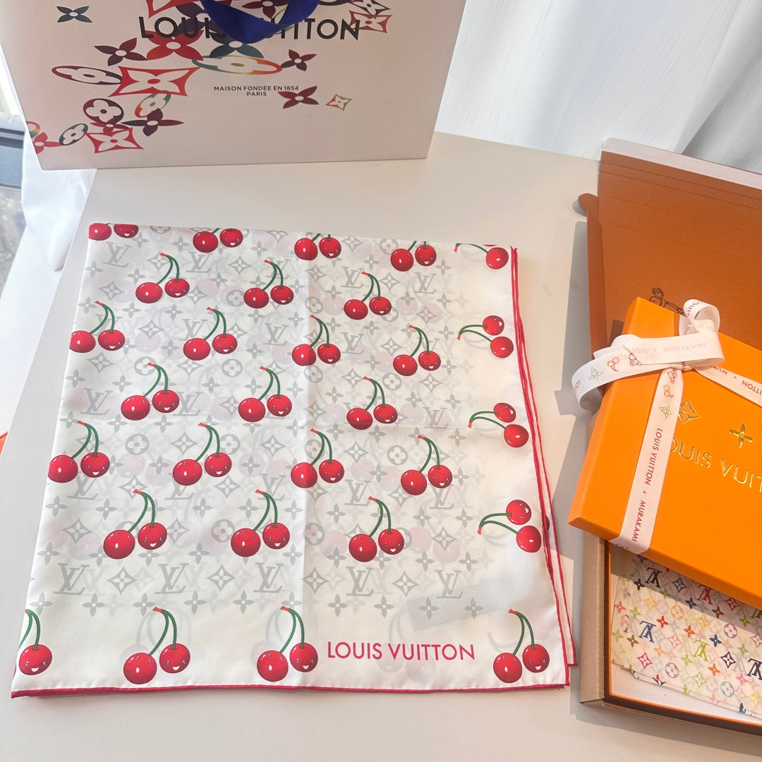 Cherry pattern square silk scarf
