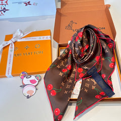 Cherry pattern square silk scarf