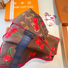 Cherry pattern square silk scarf