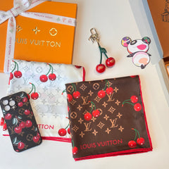 Cherry pattern square silk scarf