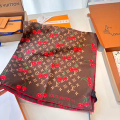 Cherry pattern square silk scarf