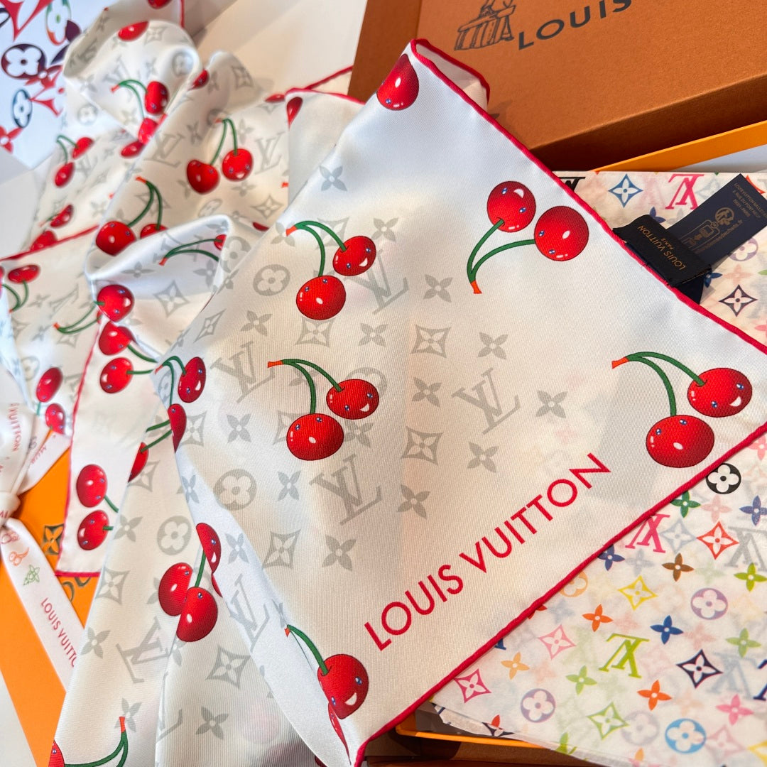 Cherry pattern square silk scarf