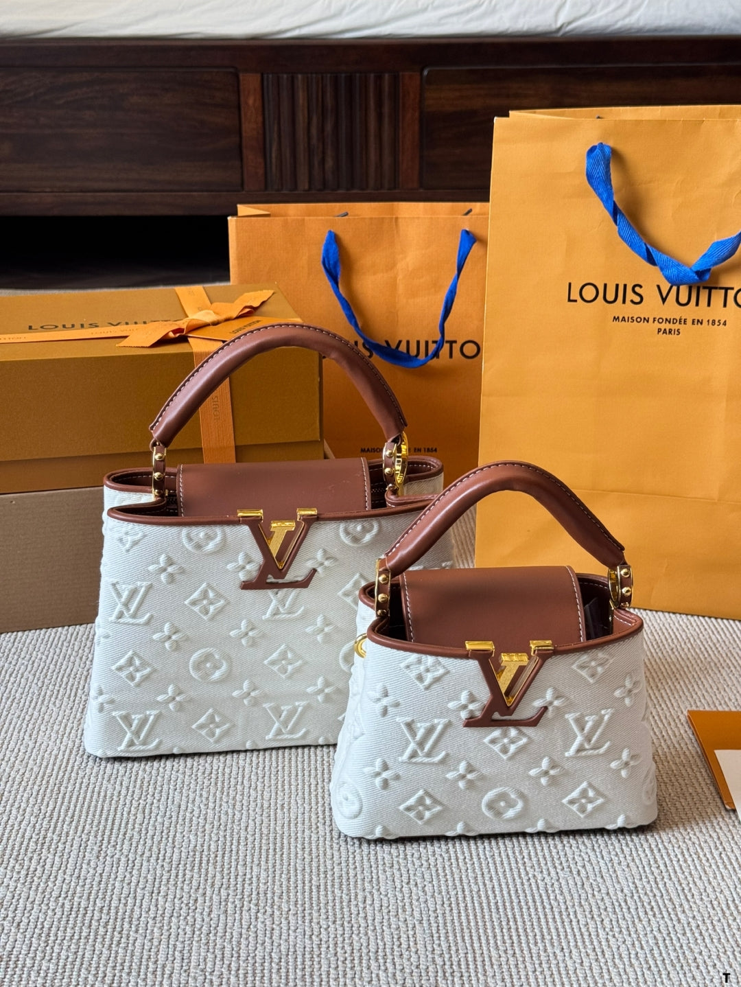 White Printed Canvas Leather Handbag