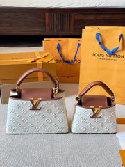 White Printed Canvas Leather Handbag