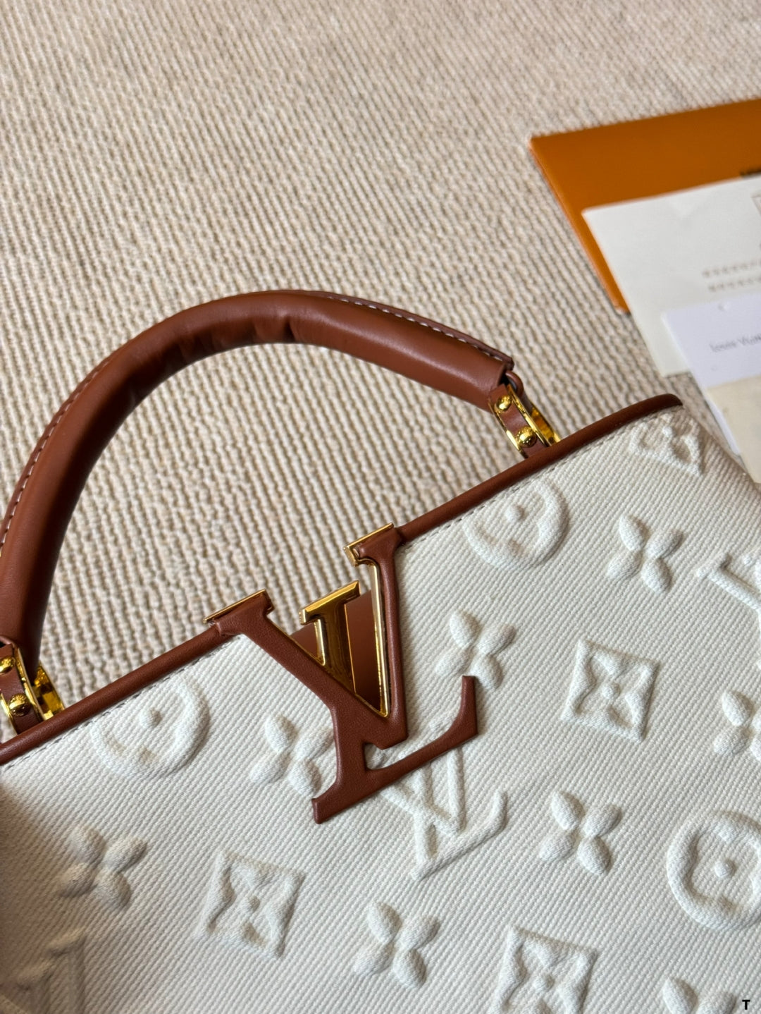 White Printed Canvas Leather Handbag