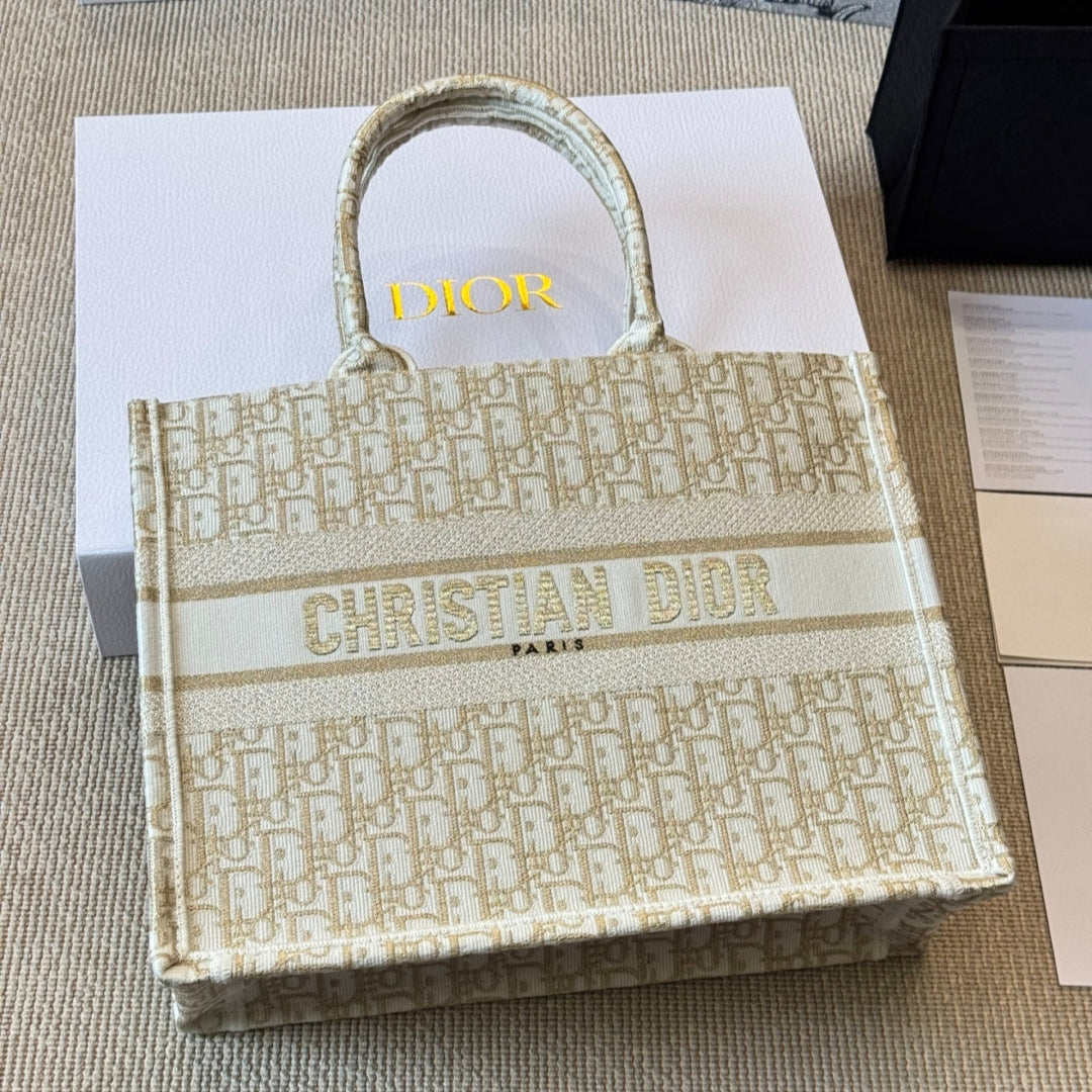 Gold Embroidery Medium Book Tote Bag