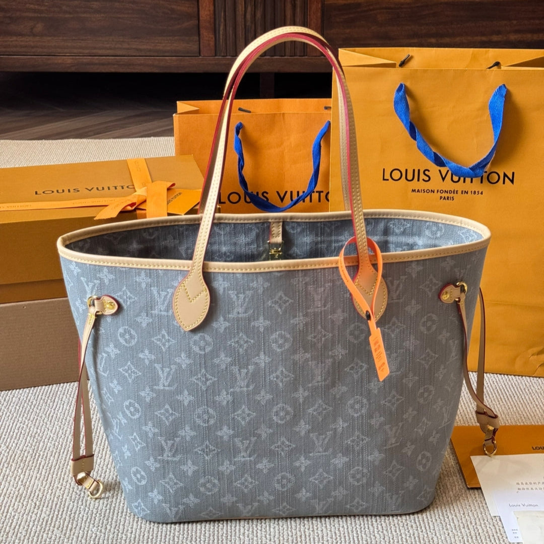 Gray denim medium shopping bag