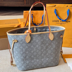 Gray denim medium shopping bag