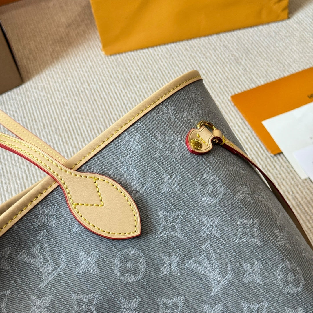 Gray denim medium shopping bag