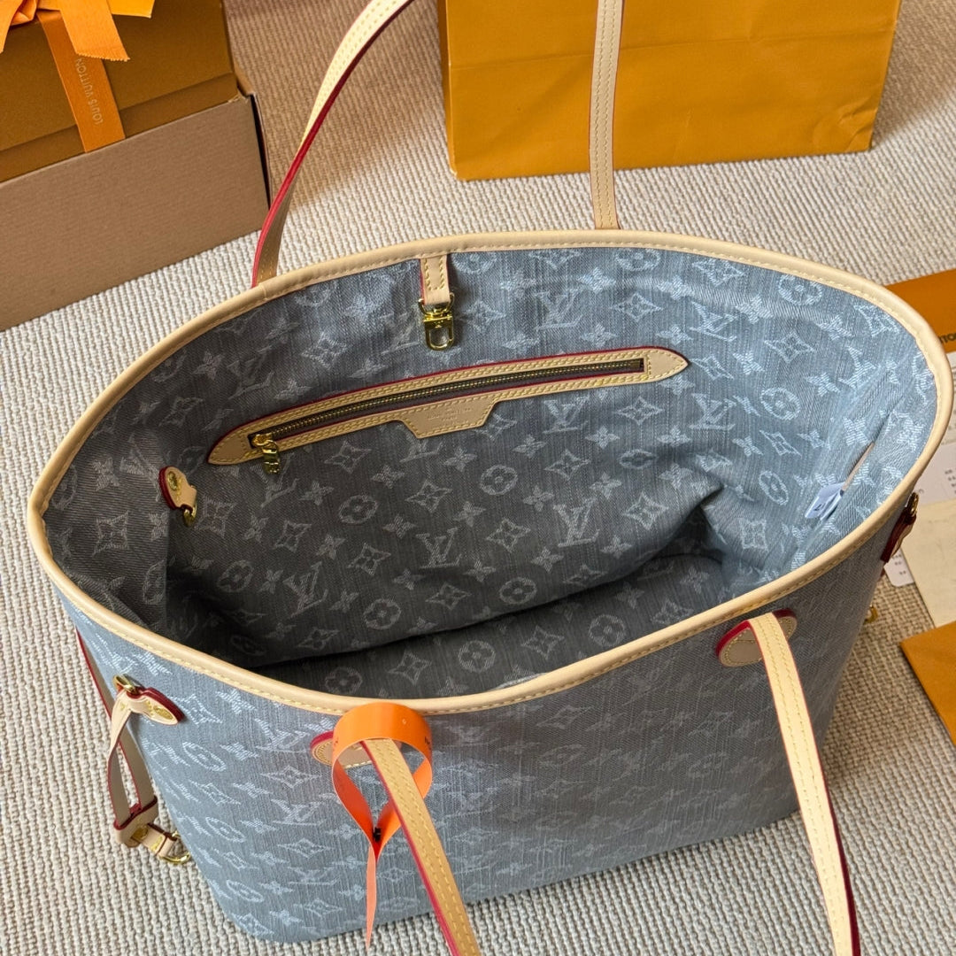 Gray denim medium shopping bag