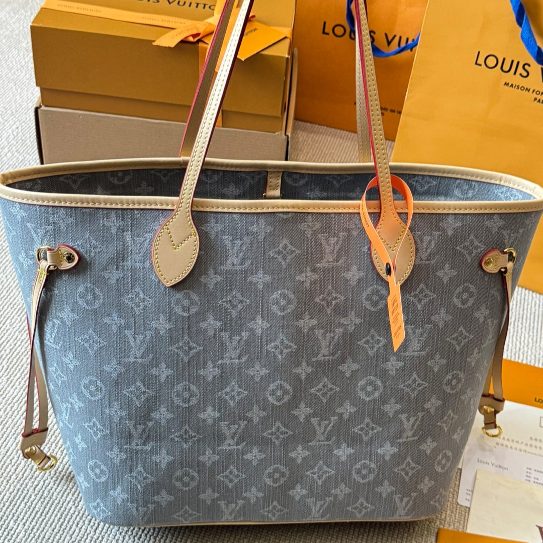 Gray denim medium shopping bag