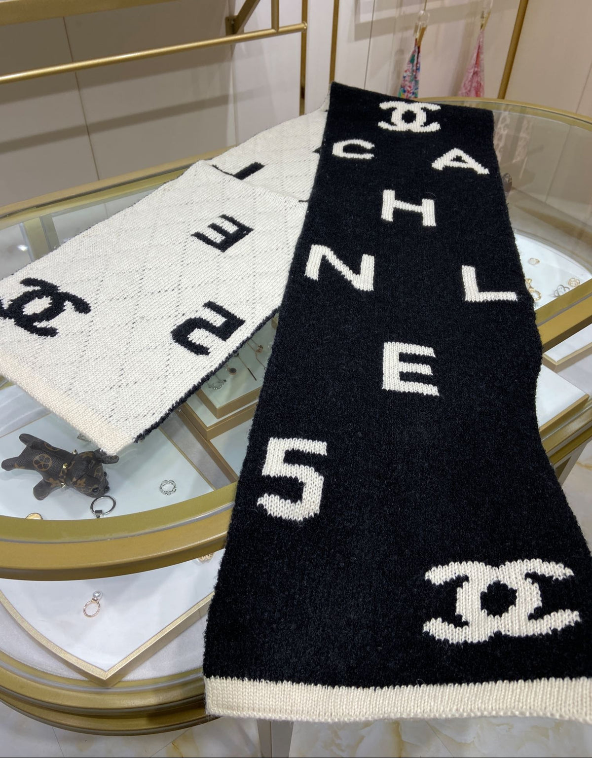 Alphanumeric pattern cashmere scarf