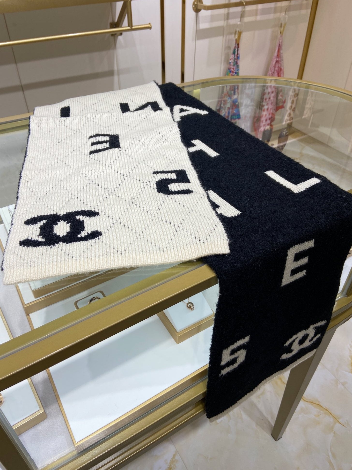 Alphanumeric pattern cashmere scarf