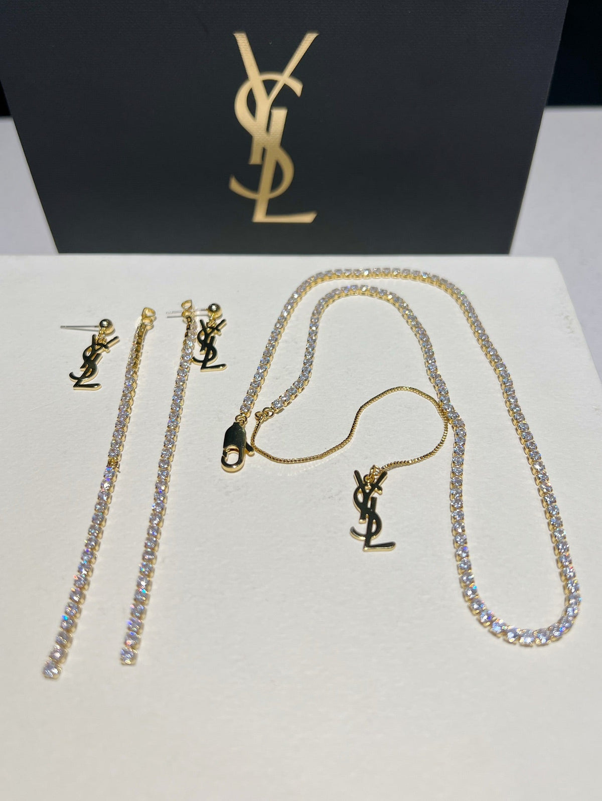 Sparkling Diamond Tassel Earrings + Necklace Set