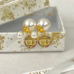 Colorful Rhinestone Pearl Earrings