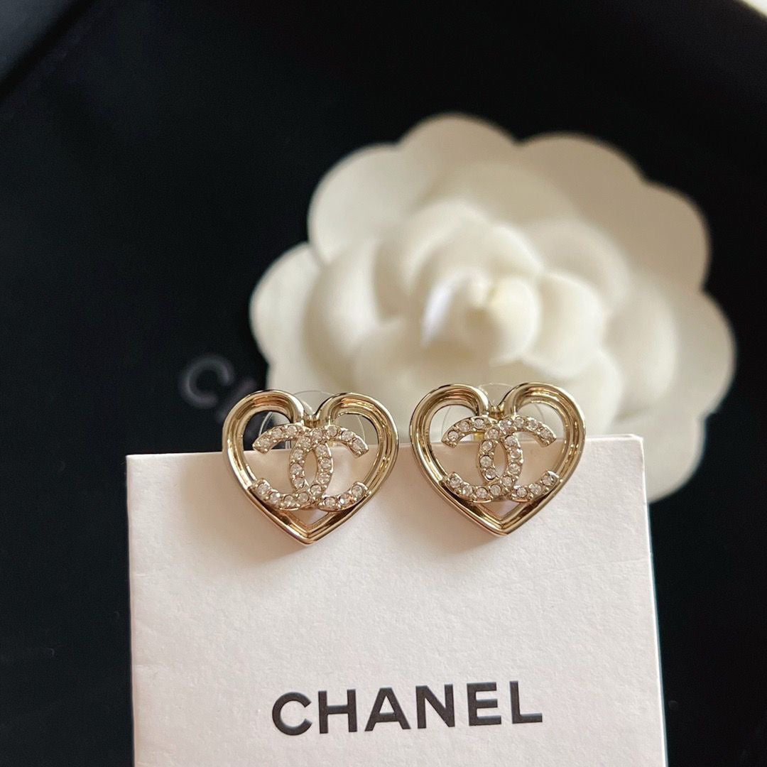 Hollow Heart Rhinestone Stud Earrings