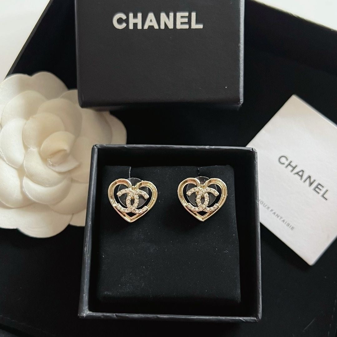Hollow Heart Rhinestone Stud Earrings