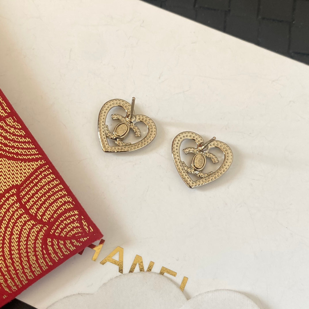 Hollow Heart Rhinestone Stud Earrings