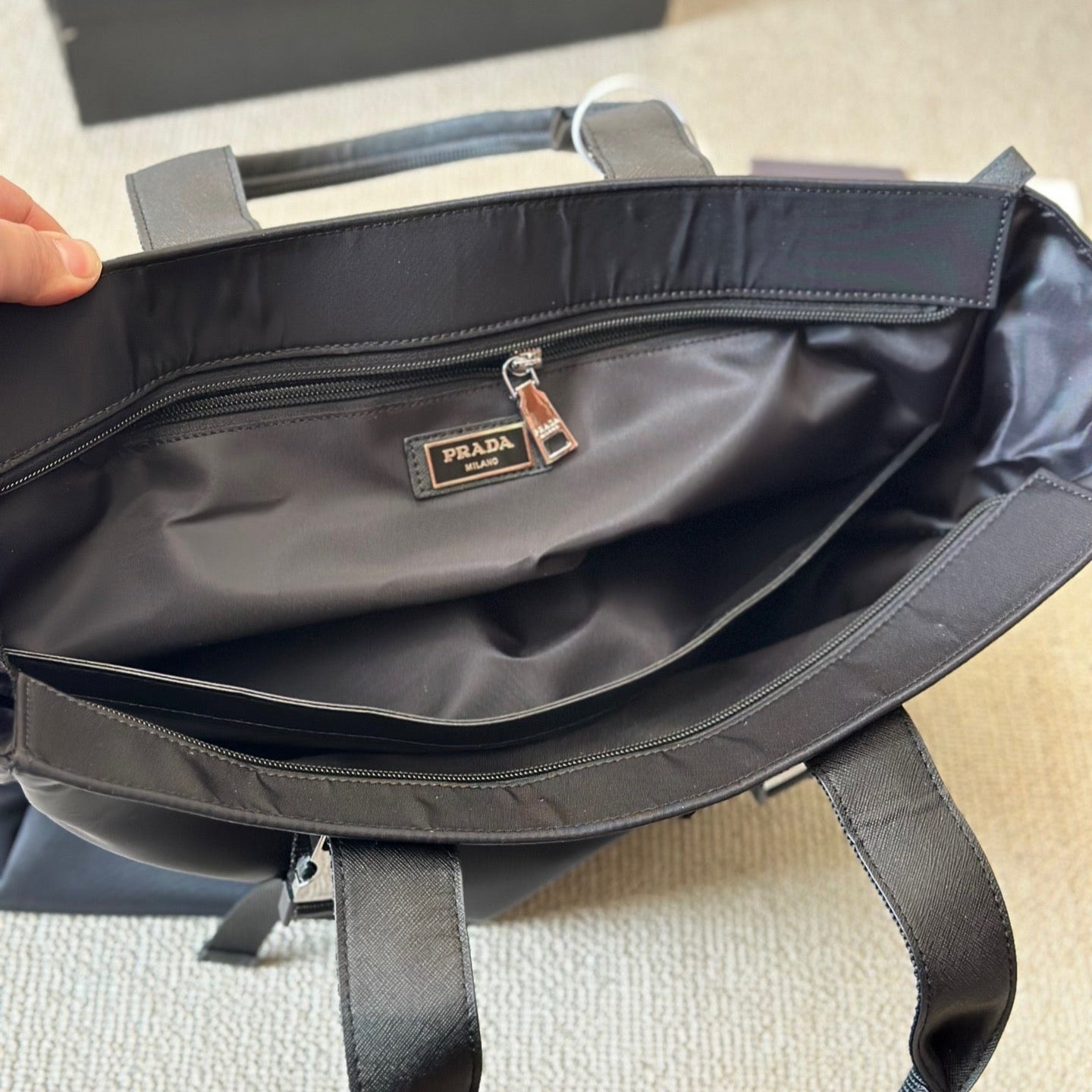 Black nylon large tote bag