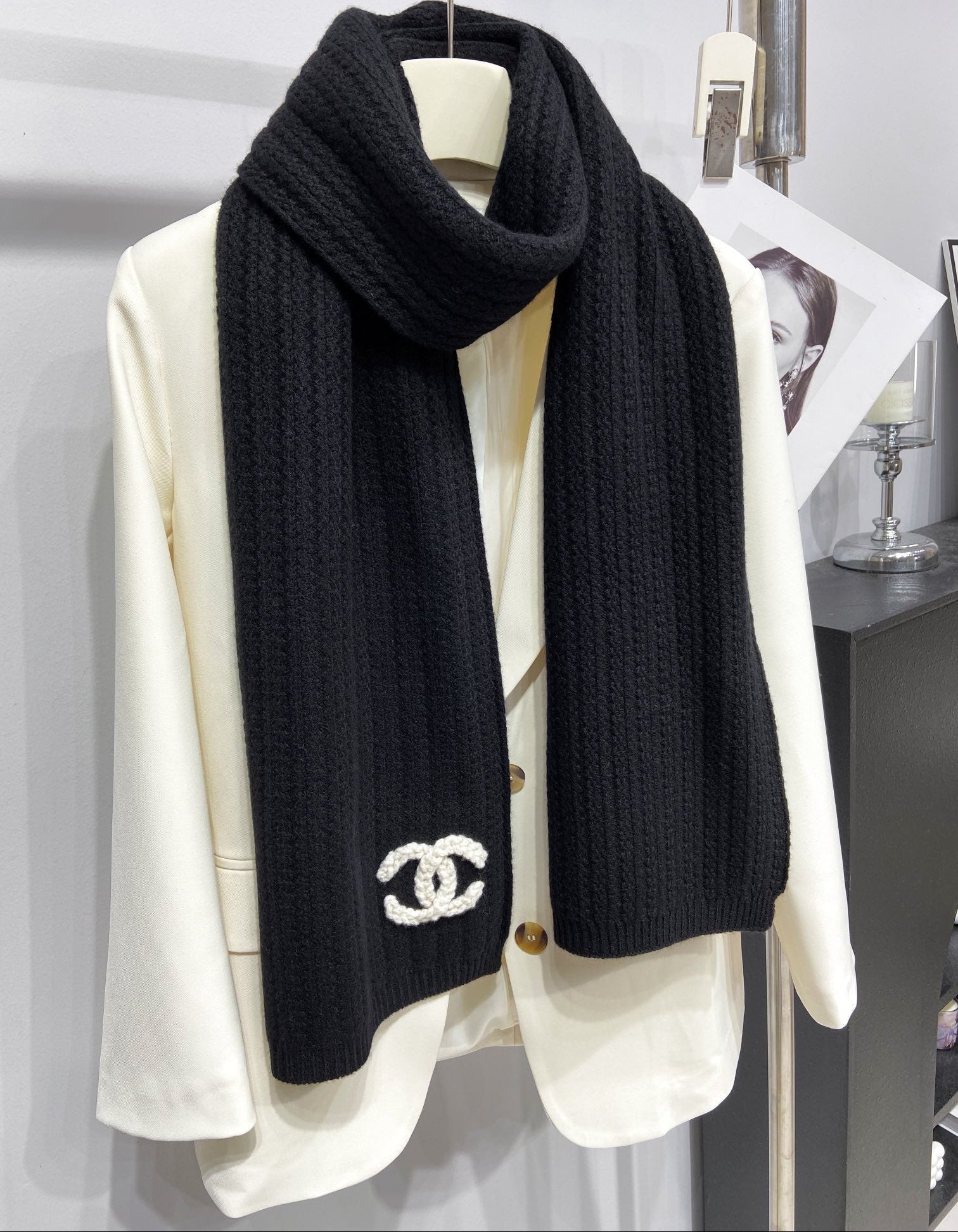 Fashionable diamond jacquard knitted 100% cashmere scarf
