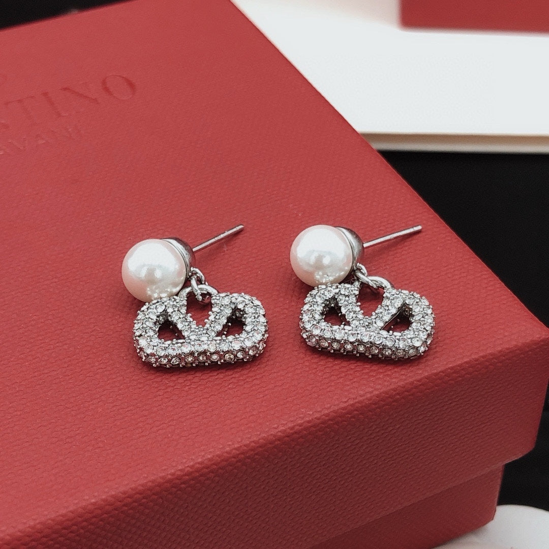 Mini Pearl and Diamond Drop Earrings