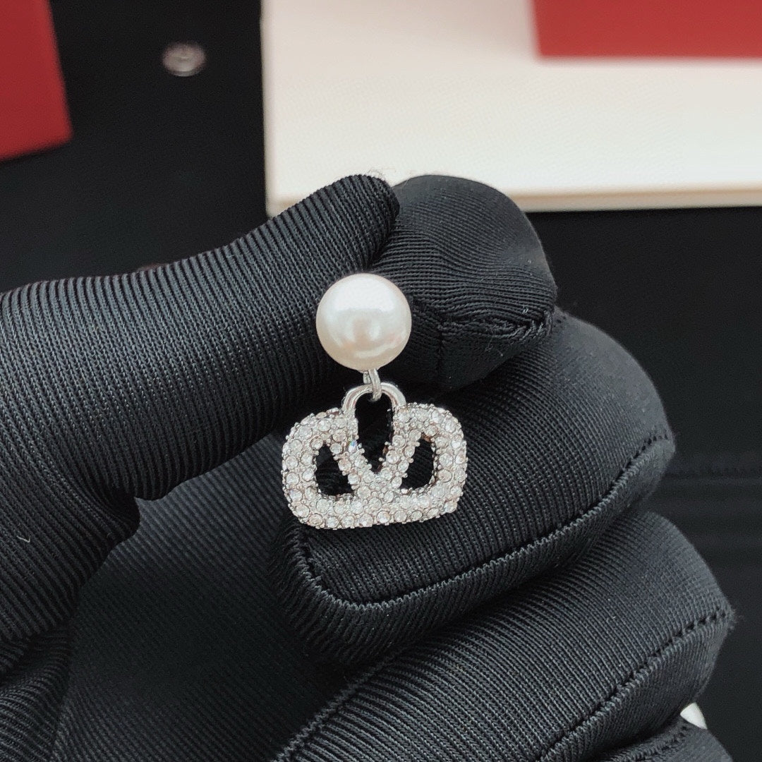 Mini Pearl and Diamond Drop Earrings