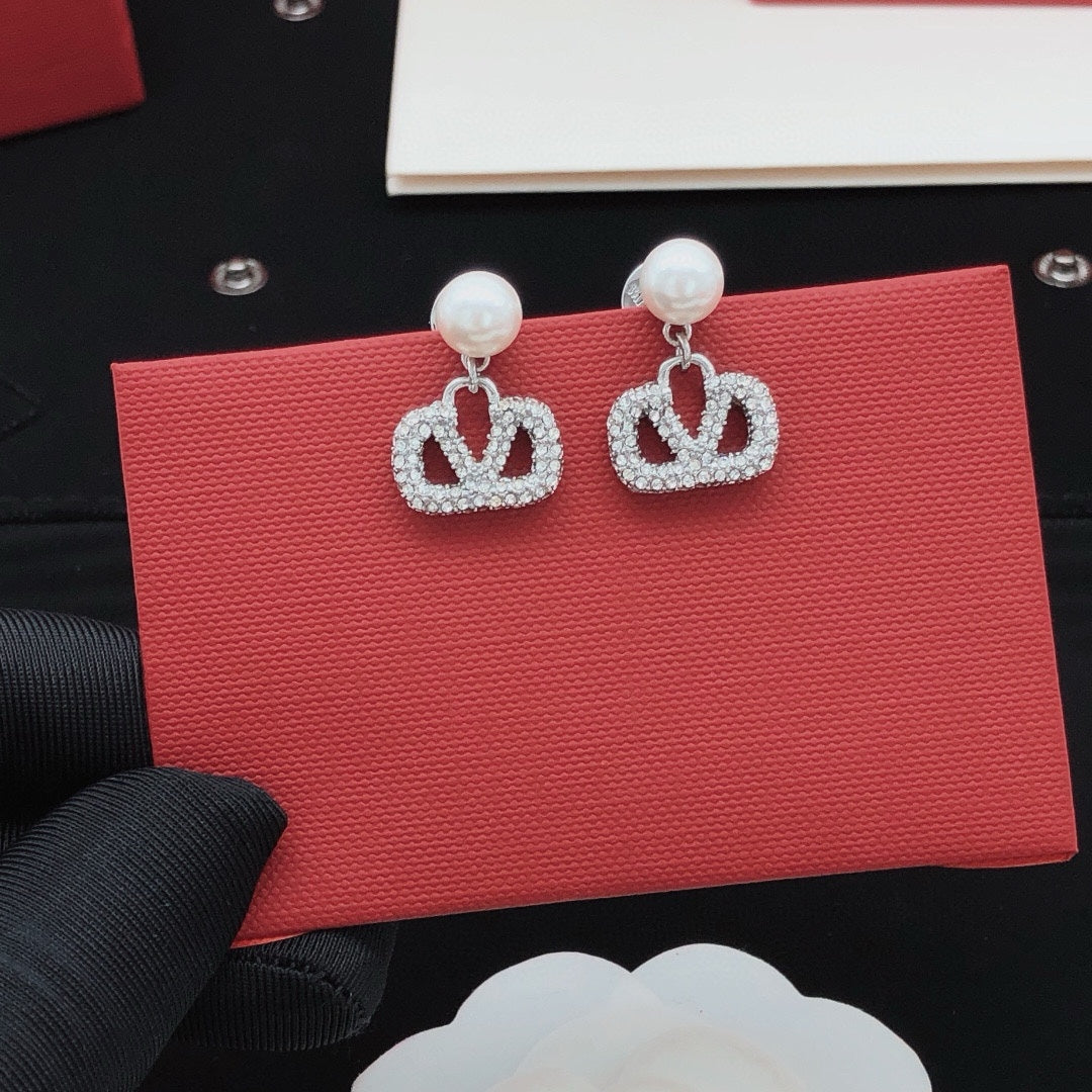 Mini Pearl and Diamond Drop Earrings