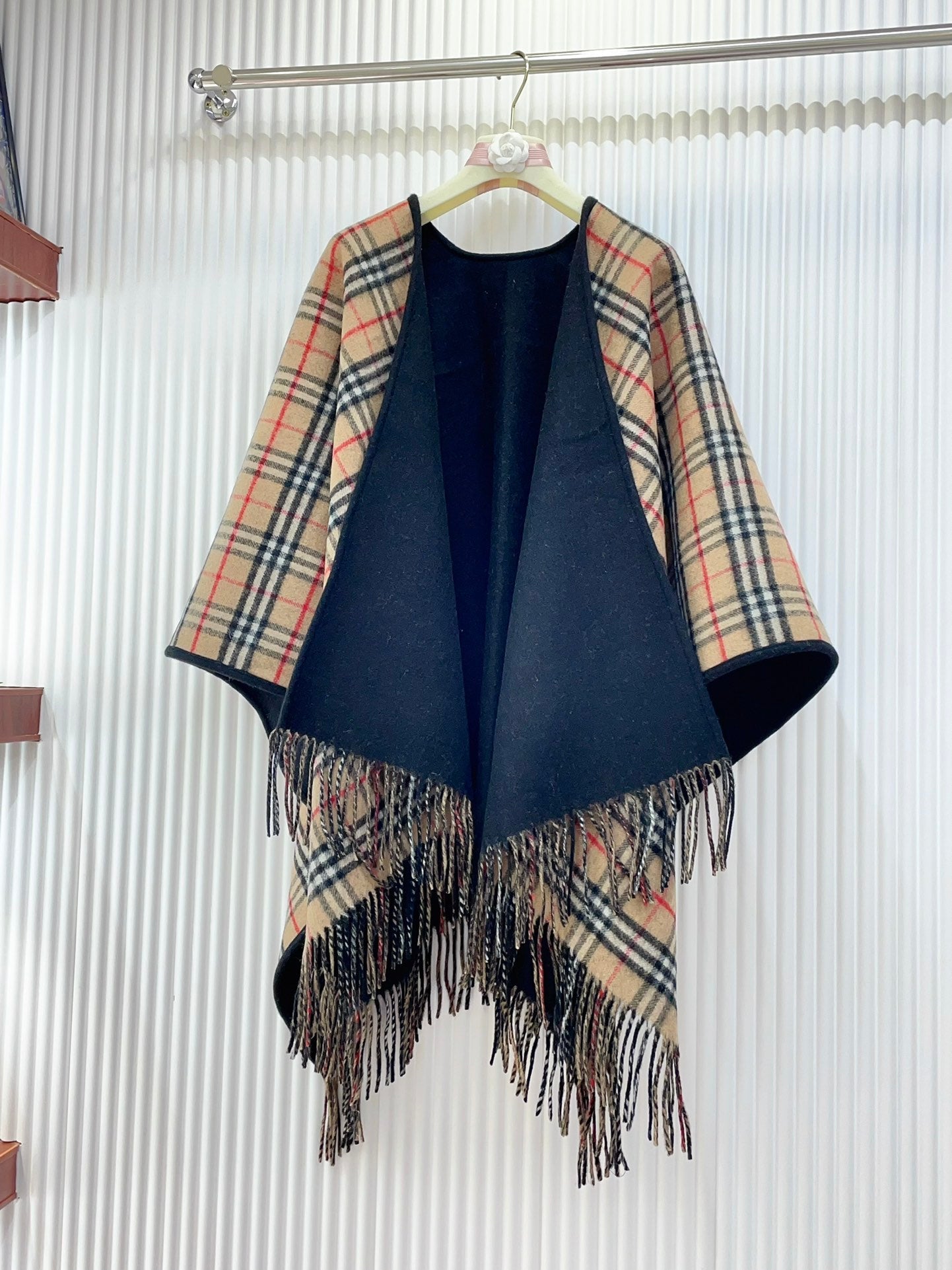 Reversible Black Vintage Plaid Cape