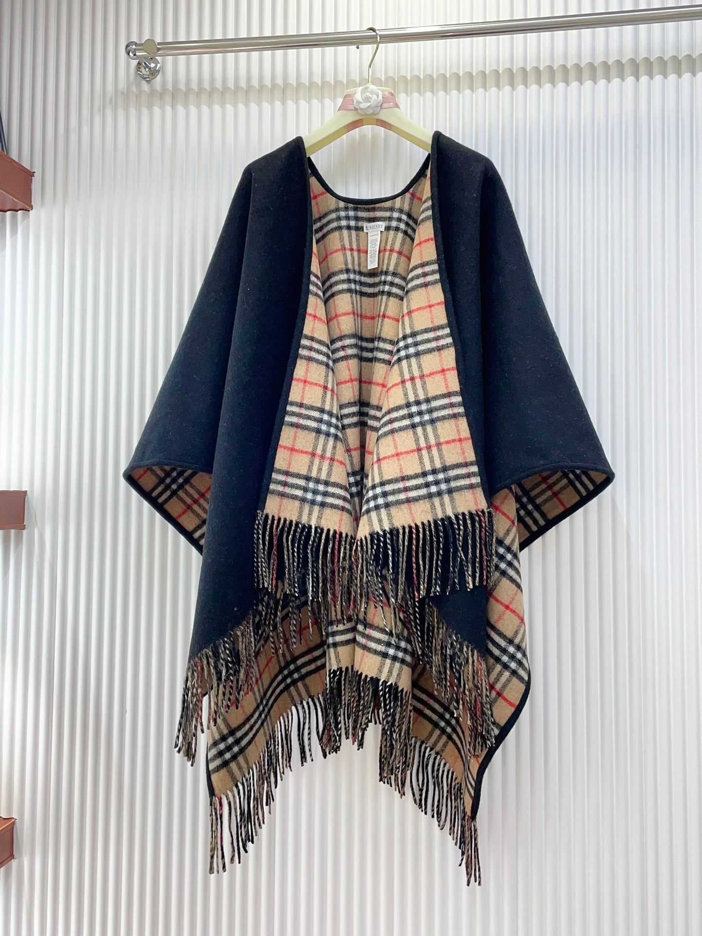 Reversible Black Vintage Plaid Cape