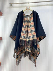Reversible Black Vintage Plaid Cape