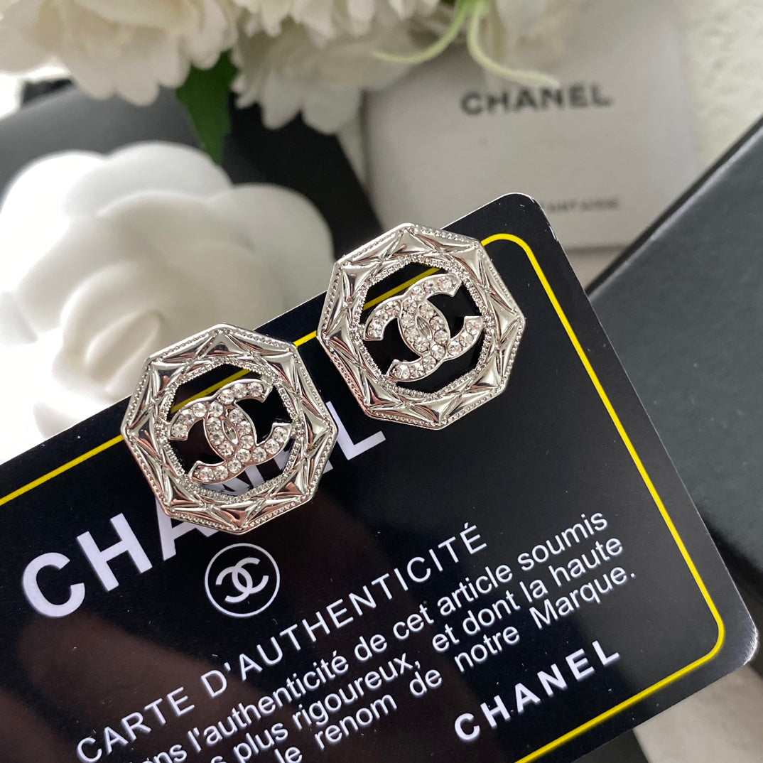 Octagonal Hollow Diamond Stud Earrings