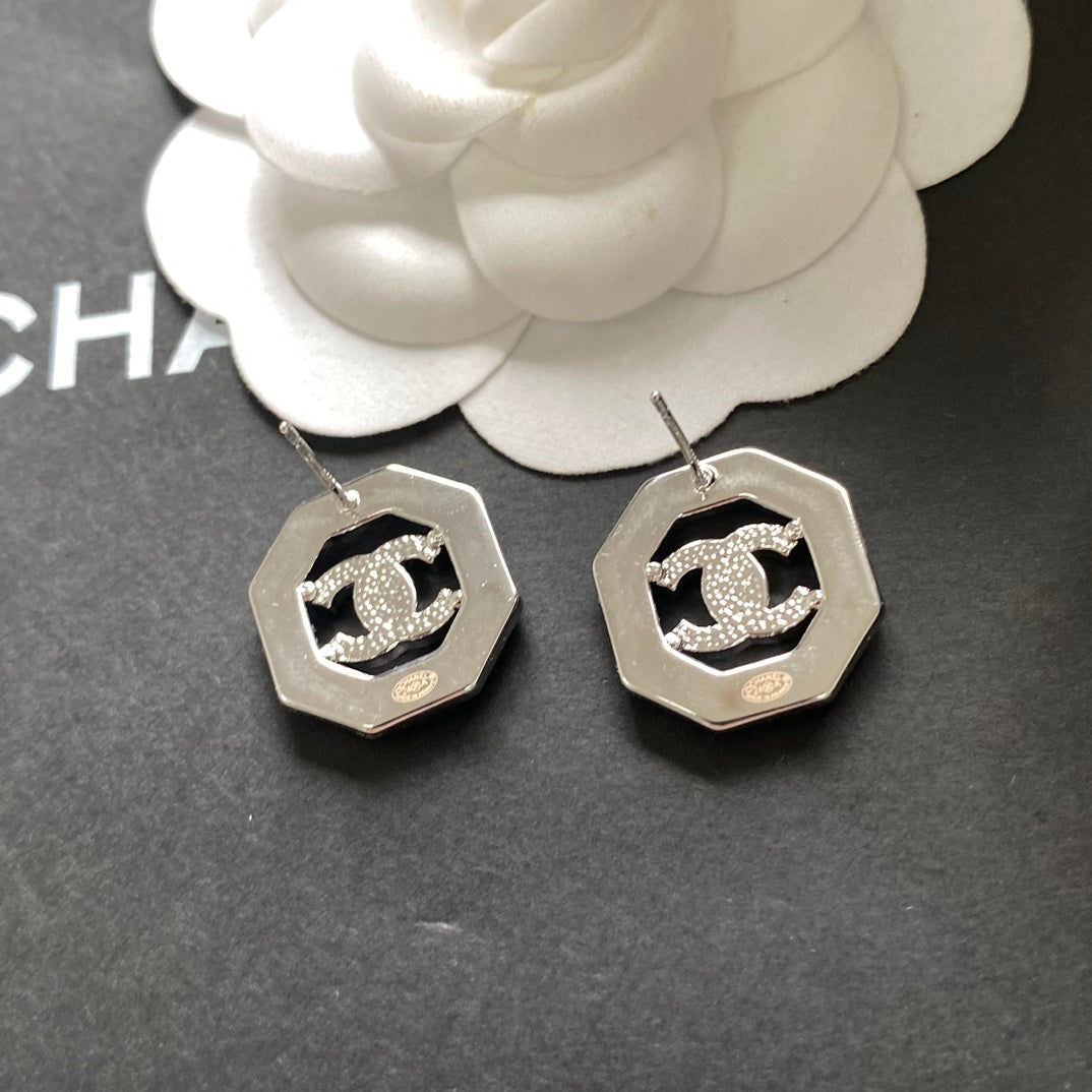Octagonal Hollow Diamond Stud Earrings