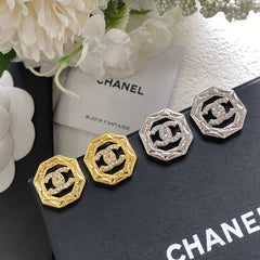 Octagonal Hollow Diamond Stud Earrings