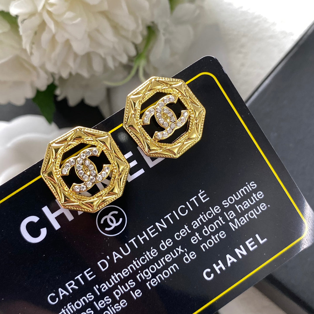 Octagonal Hollow Diamond Stud Earrings