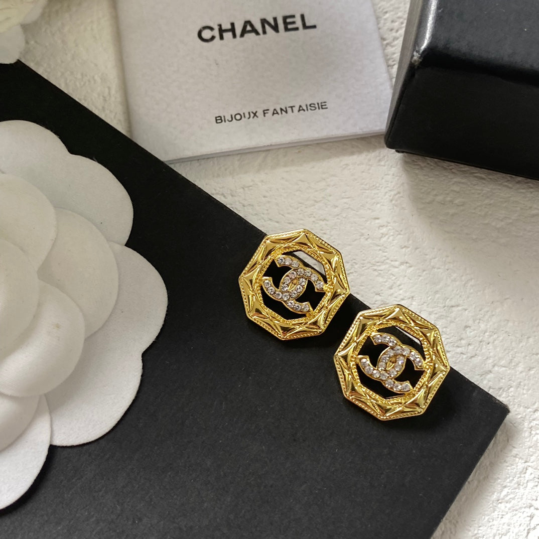 Octagonal Hollow Diamond Stud Earrings