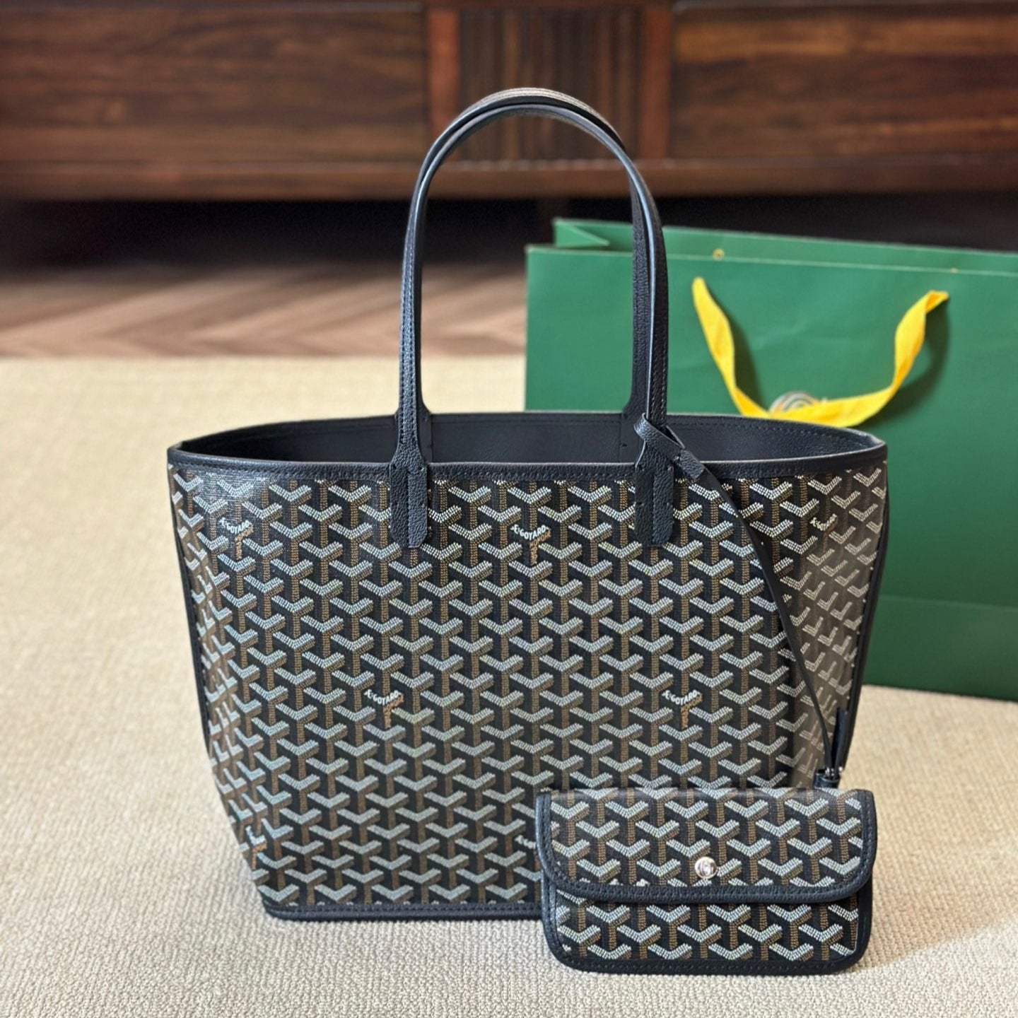 Leather double-sided medium tote bag